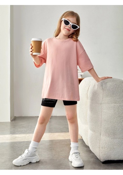 Sırt Çicek Ağacı Baskılı Oversize Somon Çocuk T-Shirt fırsatları