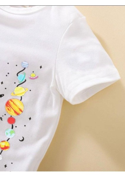 Kids Astronot Balon Gezegenler Baskılı Oversize Çocuk T-Shirt fiyatları