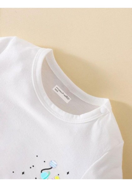 Kids Astronot Balon Gezegenler Baskılı Oversize Çocuk T-Shirt modelleri
