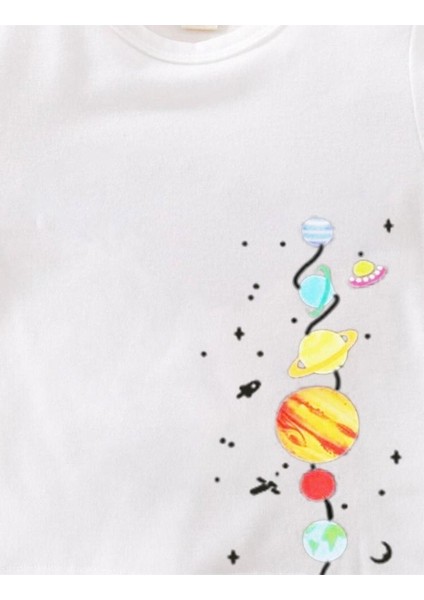 Kids Astronot Balon Gezegenler Baskılı Oversize Çocuk T-Shirt fırsatları