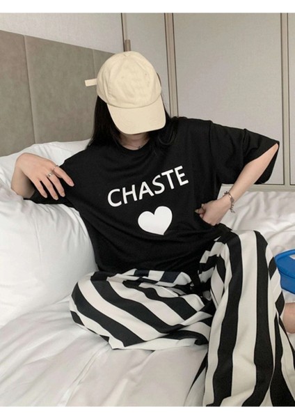Chaste Kalp Baskılı Siyah Oversize T-Shirt modelleri