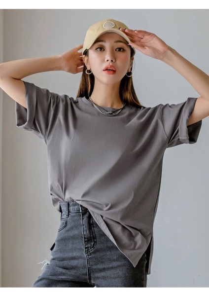 Antrasit Bigger Bigger Bigger Better Baskılı Oversize T-Shirt indirimleri