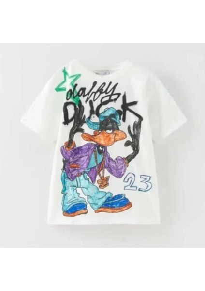 23 Duffy Duck Baskılı Beyaz Çocuk T-Shirt