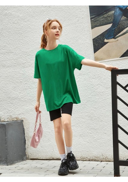 Kids Çiçek Baskılı Oversize Yeşil Kız Çocuk T-Shirt fırsatları