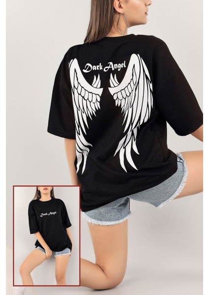 Kadın Dark Angel Baskılı Oversize T-Shirt