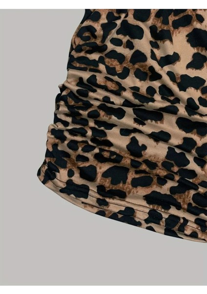 Kadın Kayık Yaka Leopar Desen %100 Pamuk T-Shirt modelleri