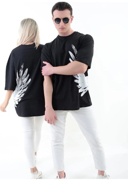 Büyük Beden Kanat Baskılı Oversize Pamuklu Unisex T-Shirt (Adet Fiyattır) fiyatları
