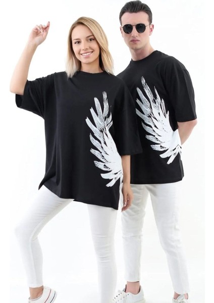 Büyük Beden Kanat Baskılı Oversize Pamuklu Unisex T-Shirt (Adet Fiyattır) modelleri