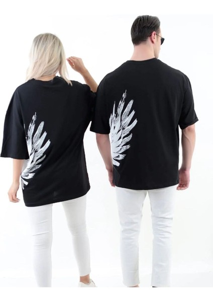 Büyük Beden Kanat Baskılı Oversize Pamuklu Unisex T-Shirt (Adet Fiyattır) fırsatları