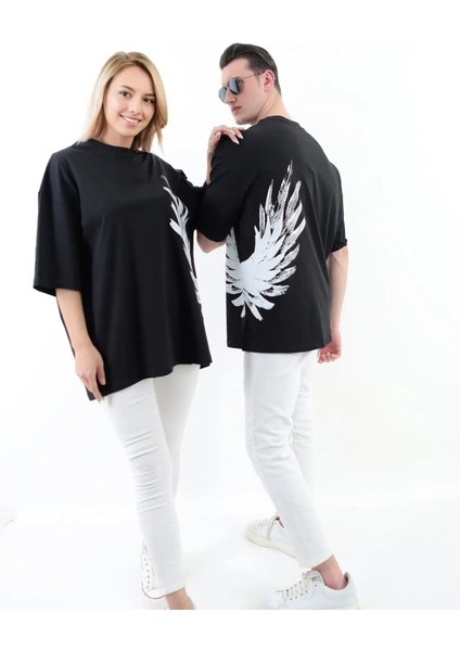 Büyük Beden Kanat Baskılı Oversize Pamuklu Unisex T-Shirt (Adet Fiyattır) indirimleri
