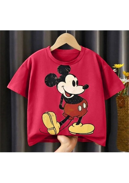 Kids Gülen Mickey Mouse Basklı Oversize Çocuk T-Shirt