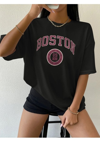 Us 1960 Boston Baskılı Oversize T-Shirt