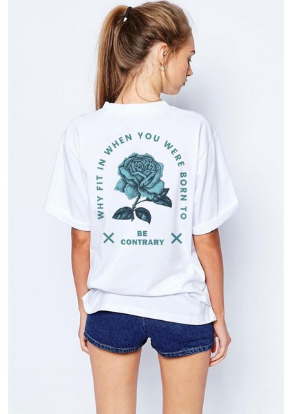 Oversize Be Contrary Baskılı Beyaz T-Shirt. modelleri
