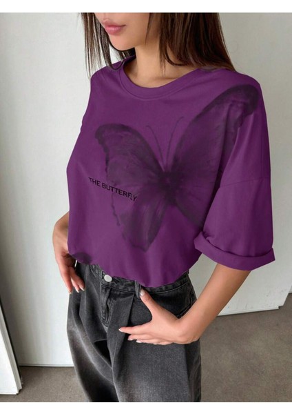 Unisex The Butterfly Baskılı Oversize %100 Pamuk T-Shirt