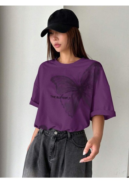 Unisex The Butterfly Baskılı Oversize %100 Pamuk T-Shirt modelleri
