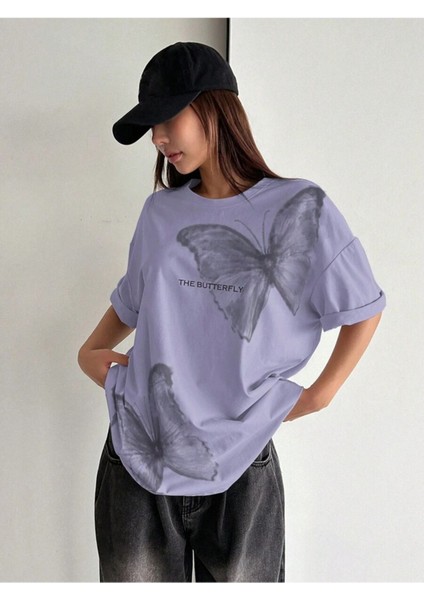 Büyük Beden Unisex The Butterfly Baskılı Oversize %100 Pamuk T-Shirt