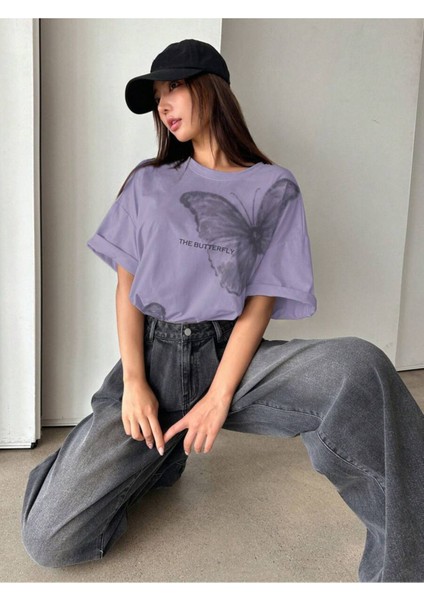 Büyük Beden Unisex The Butterfly Baskılı Oversize %100 Pamuk T-Shirt fiyatları