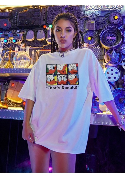 " That's Donald! " Baskılı Beyaz Oversize T-Shirt fırsatları