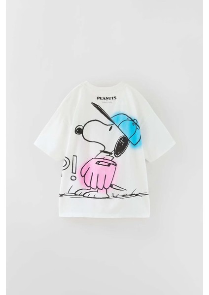 Renkli Klop! Snoopy Baskılı Oversize Çocuk T-Shirt