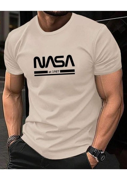Unisex Nasa Baskılı Kısa Kol %100 Pamuk T-Shirt