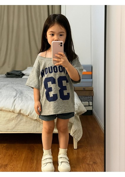 Çocuk Kayık Yaka Oywouos Baskılı Oversize %100 Pamuk T-Shirt