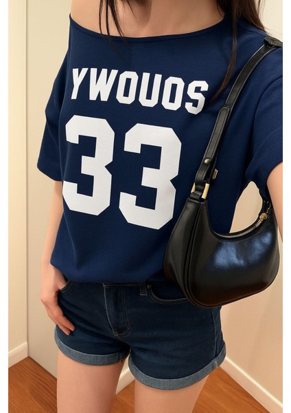 Kadın Kayık Yaka Oywouos Baskılı Oversize %100 Pamuk T-Shirt fiyatları
