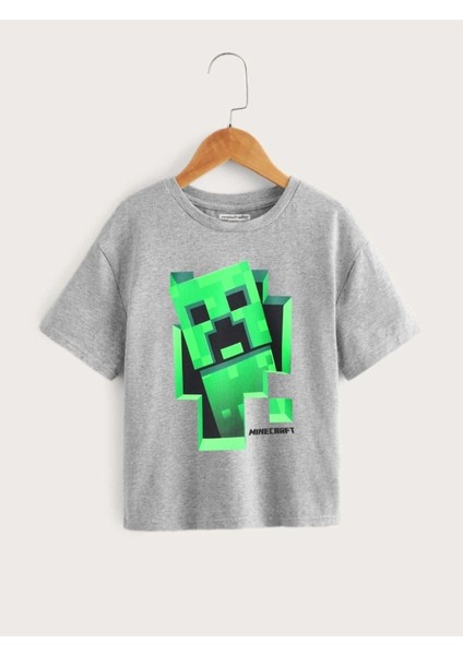 Erkek Çocuk Gri Melanj Creeper Baskılı Tişört