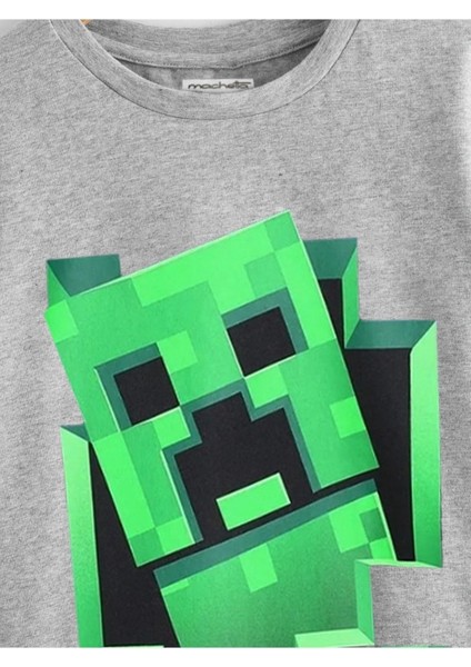 Erkek Çocuk Gri Melanj Creeper Baskılı Tişört fiyatları