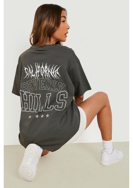 Beverly Hills Baskılı Oversize T-Shirt