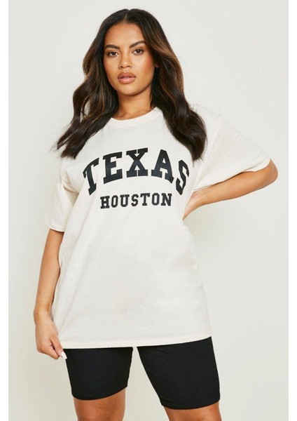 Texas Houston Baskılı Oversize T-Shirt modelleri