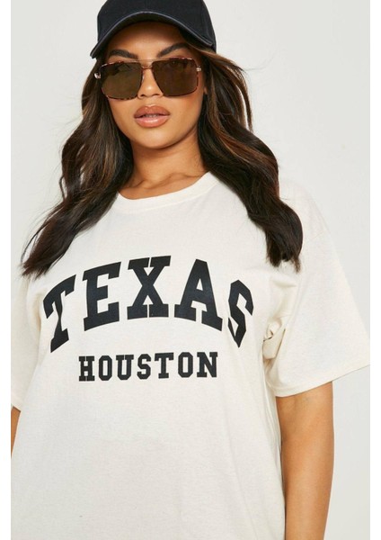 Texas Houston Baskılı Oversize T-Shirt fırsatları
