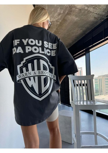 Unisex Warn'a Brother Baskılı Oversize %100 Pamuk T-Shirt