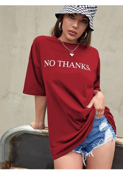 Kırmızı No' Thanks Baskılı Oversize T-Shirt