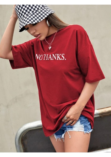 Kırmızı No' Thanks Baskılı Oversize T-Shirt fırsatları
