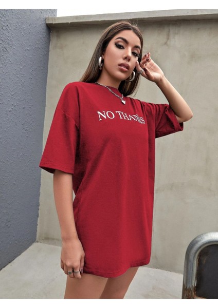 Kırmızı No' Thanks Baskılı Oversize T-Shirt indirimleri