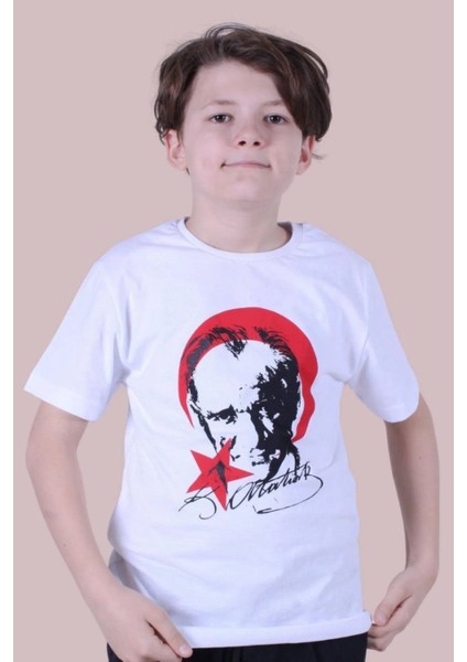 Kids Atatürk ve Türk Bayrağı Baskılı Çocuk T-Shirt