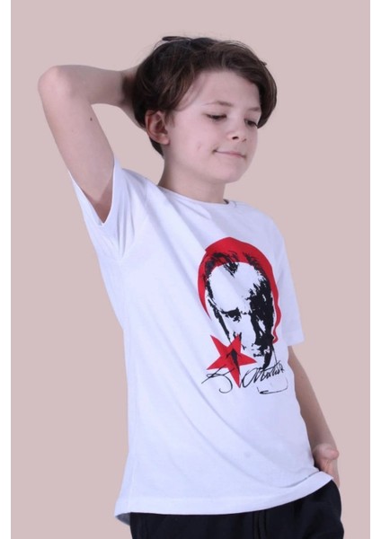 Kids Atatürk ve Türk Bayrağı Baskılı Çocuk T-Shirt modelleri