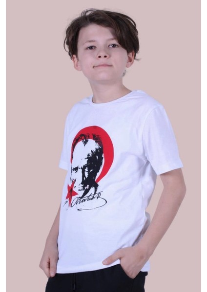 Kids Atatürk ve Türk Bayrağı Baskılı Çocuk T-Shirt