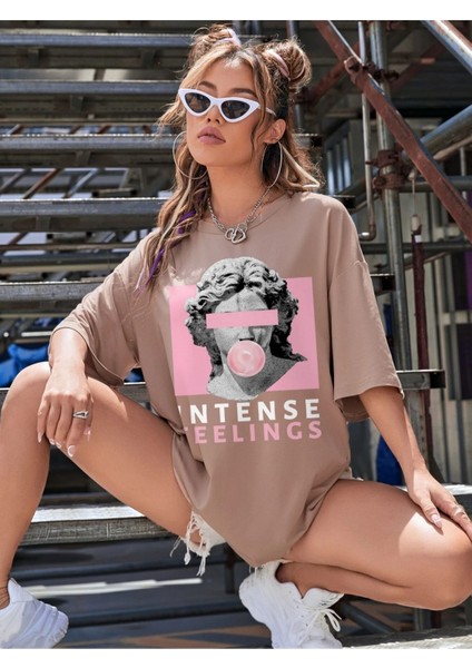 Büyük Beden Intense Feelings Baskılı Unisex Oversize T-Shirt - Kadın Oversize Tişört fırsatları