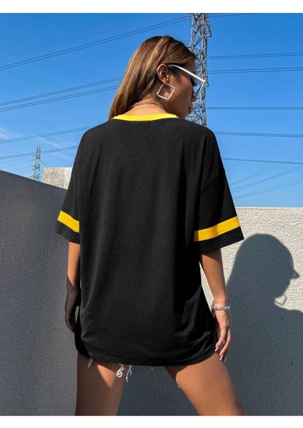V Yaka Brooklyn 25 Baskılı Oversize T-Shirt modelleri