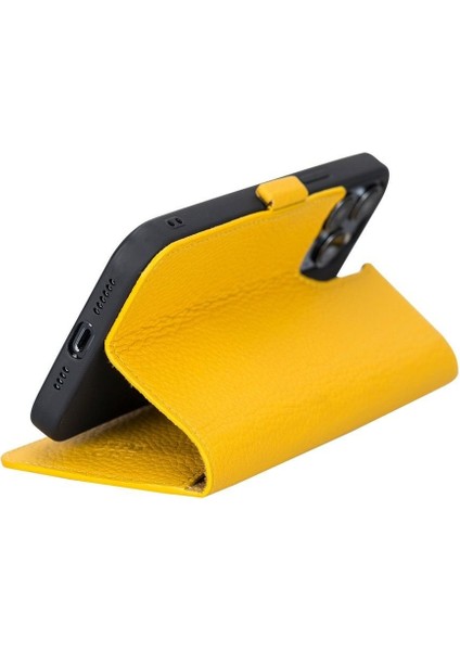 Mulvxurg URG02 Apple Iphone 13 Pro Max Uyumlu Deri Cüzdanlı Kılıf Limon Sarı (Mulvix) fırsatları