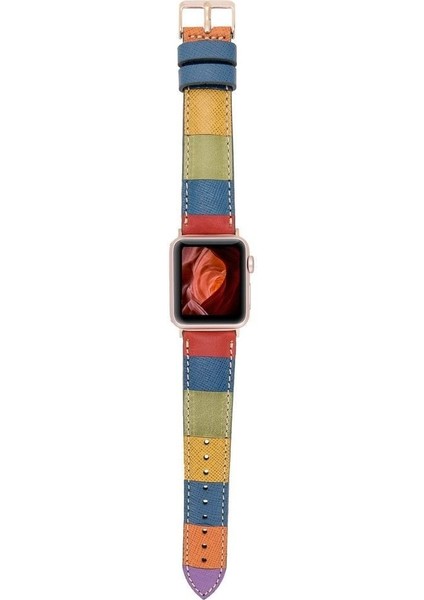 Mulvxurg URG02 Apple Watch Uyumlu Deri Kordon 42-44-45MM Gökkuşağı (Mulvix) modelleri