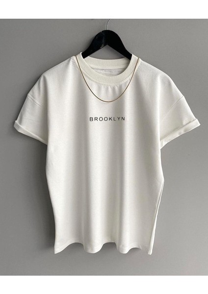 Kids Beyaz Brooklyn Baskılı Oversize Çocuk T-Shirt