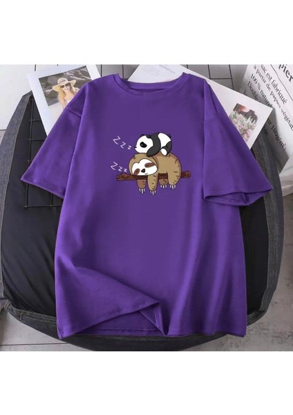 Kadın Panda Koala Baskılı Oversize T-Shirt