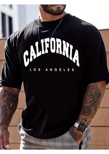 Unisex California Basklı Oversize T-Shirt
