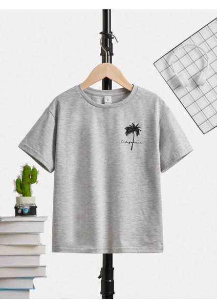 Palmiye California Baskılı Oversize Bisiklet Yaka Pamuklu Çocuk T-Shirt