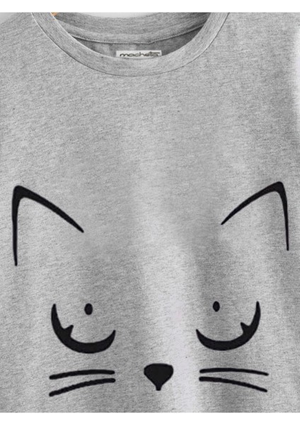 Kids Gri Kedi Meow Baskılı Oversize Unisex Çocuk T-Shirt fiyatları
