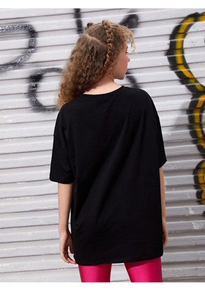 Kids Pembe Love's Baskılı Oversize Siyah Kız Çocuk T-Shirt fiyatları