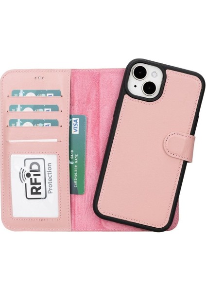 Mulvxurg URG02 Apple Iphone 15 Plus Uyumlu Deri Cüzdanlı Kılıf Mwwn Nu2 Pembe (Mulvix)