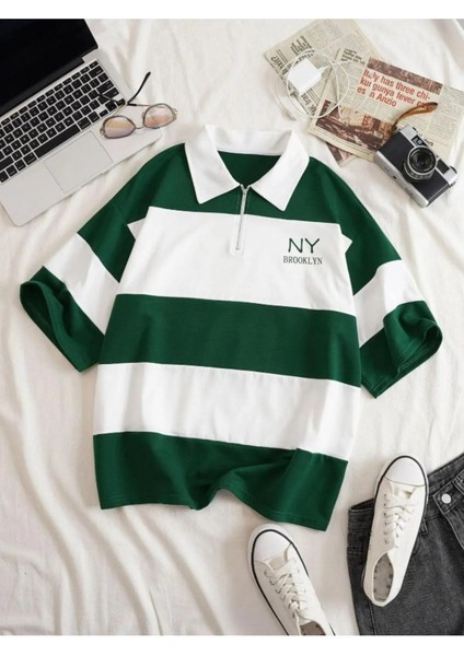 Büyük Beden Unisex Ny Brooklyn Parçalı Baskılı Kısa Kol %100 Pamuk T-Shirt